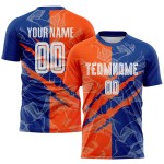 Benutzerdefinierte Graffiti Muster Royal-Orange Scratch Sublimation Fußball Uniform Jersey Benutzerdefinierte Graffiti Muster Royal-Orange Scratch Sublimation Fußball Uniform Jersey