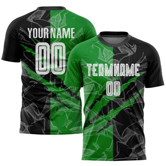 Benutzerdefinierte Graffiti Muster Schwarz-Gras Grün Scratch Sublimation Fußball Uniform Jersey Benutzerdefinierte Graffiti Muster Schwarz-Gras Grün Scratch Sublimation Fußball Uniform Jersey