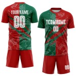 Benutzerdefinierte Graffiti Muster Rot-Kelly Grün Scratch Sublimation Fußball Uniform Trikot Benutzerdefinierte Graffiti Muster Rot-Kelly Grün Scratch Sublimation Fußball Uniform Trikot