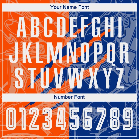 Benutzerdefinierte Graffiti Muster Royal-Orange Scratch Sublimation Fußball Uniform Jersey Benutzerdefinierte Graffiti Muster Royal-Orange Scratch Sublimation Fußball Uniform Jersey