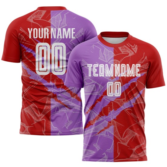 Benutzerdefinierte Graffiti Muster Rot-Mittel Lila Scratch Sublimation Fußball Uniform Jersey Benutzerdefinierte Graffiti Muster Rot-Mittel Lila Scratch Sublimation Fußball Uniform Jersey