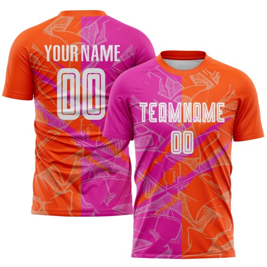 Benutzerdefinierte Graffiti Muster Dunkelrosa-Orange Scratch Sublimation Fußball Uniform Trikot Benutzerdefinierte Graffiti Muster Dunkelrosa-Orange Scratch Sublimation Fußball Uniform Trikot