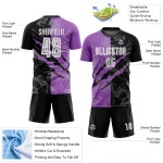 Benutzerdefinierte Graffiti Muster Schwarz-Mittel Lila Scratch Sublimation Fußball Uniform Jersey Benutzerdefinierte Graffiti Muster Schwarz-Mittel Lila Scratch Sublimation Fußball Uniform Jersey