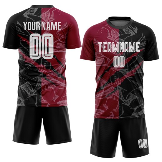 Benutzerdefiniertes Graffiti-Muster Schwarz-Kastanienbraun Scratch Sublimation Fußballuniform Trikot Benutzerdefiniertes Graffiti-Muster Schwarz-Kastanienbraun Scratch Sublimation Fußballuniform Trikot