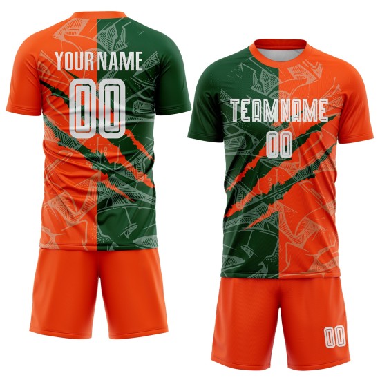 Benutzerdefinierte Graffiti Muster Grün-Orange Scratch Sublimation Fußball Uniform Jersey Benutzerdefinierte Graffiti Muster Grün-Orange Scratch Sublimation Fußball Uniform Jersey