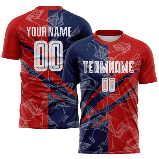 Benutzerdefinierte Graffiti Muster Rot-Navy USA Scratch Sublimation Fußball Uniform Jersey