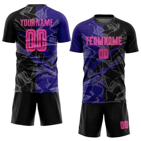 Benutzerdefinierte Graffiti Muster Rosa Schwarz-Dunkel Lila Scratch Sublimation Fußball Uniform Jersey Benutzerdefinierte Graffiti Muster Rosa Schwarz-Dunkel Lila Scratch Sublimation Fußball Uniform Jersey