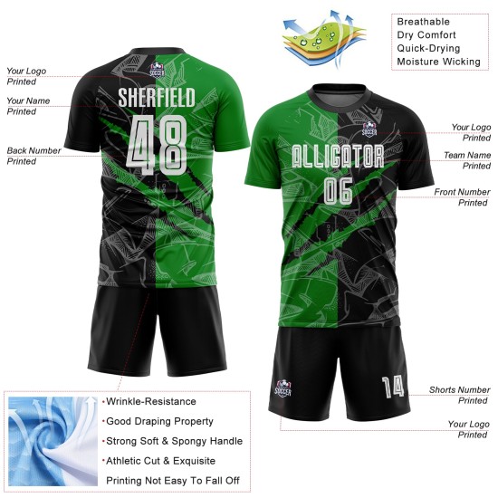 Benutzerdefinierte Graffiti Muster Schwarz-Gras Grün Scratch Sublimation Fußball Uniform Jersey Benutzerdefinierte Graffiti Muster Schwarz-Gras Grün Scratch Sublimation Fußball Uniform Jersey
