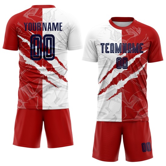 Benutzerdefinierte Graffiti Muster Navy-Rot USA Scratch Sublimation Fußball Uniform Trikot