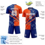 Benutzerdefinierte Graffiti Muster Royal-Orange Scratch Sublimation Fußball Uniform Jersey Benutzerdefinierte Graffiti Muster Royal-Orange Scratch Sublimation Fußball Uniform Jersey