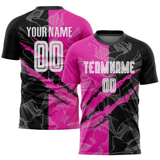Benutzerdefinierte Graffiti Muster Schwarz-Dunkel Rosa Scratch Sublimation Fußball Uniform Jersey Benutzerdefinierte Graffiti Muster Schwarz-Dunkel Rosa Scratch Sublimation Fußball Uniform Jersey