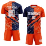 Benutzerdefinierte Graffiti Muster Navy-Orange Scratch Sublimation Fußball Uniform Jersey Benutzerdefinierte Graffiti Muster Navy-Orange Scratch Sublimation Fußball Uniform Jersey