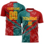 Benutzerdefinierte Graffiti Muster Gelb Rot-Teal Scratch Sublimation Fußball Uniform Jersey