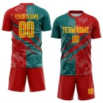Benutzerdefinierte Graffiti Muster Gelb Rot-Teal Scratch Sublimation Fußball Uniform Jersey