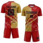 Benutzerdefinierte Graffiti Muster Schwarz Rot-Alt Gold Scratch Sublimation Fußball Uniform Jersey