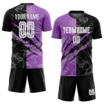 Benutzerdefinierte Graffiti Muster Schwarz-Mittel Lila Scratch Sublimation Fußball Uniform Jersey Benutzerdefinierte Graffiti Muster Schwarz-Mittel Lila Scratch Sublimation Fußball Uniform Jersey