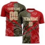 Benutzerdefinierte Graffiti Muster Stadt Creme Rot-Oliv Scratch Sublimation Fußball Uniform Trikot