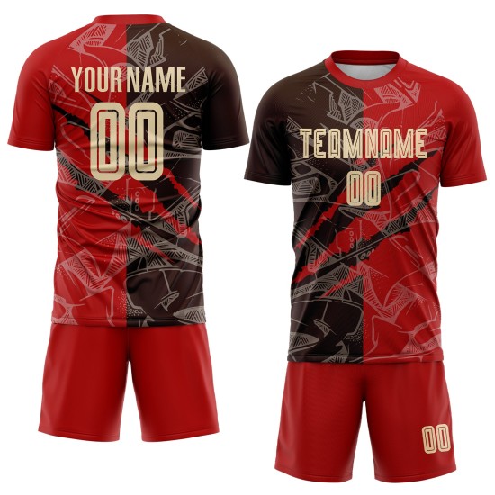Benutzerdefinierte Graffiti Muster Stadt Creme Rot-Braun Scratch Sublimation Fußball Uniform Jersey