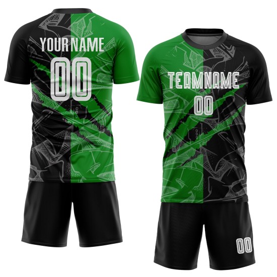 Benutzerdefinierte Graffiti Muster Schwarz-Gras Grün Scratch Sublimation Fußball Uniform Jersey Benutzerdefinierte Graffiti Muster Schwarz-Gras Grün Scratch Sublimation Fußball Uniform Jersey