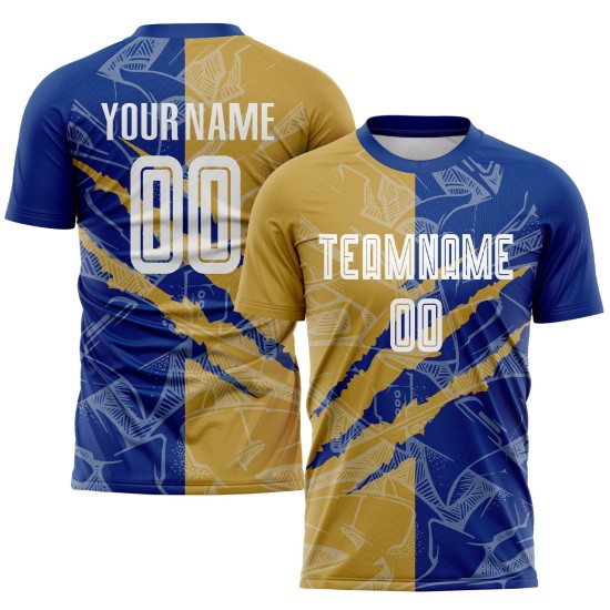 Benutzerdefinierte Graffiti Muster Alt Gold-Royal Scratch Sublimation Fußball Uniform Jersey