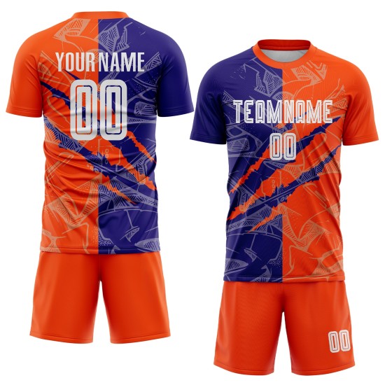 Benutzerdefinierte Graffiti Muster Dunkel Lila-Orange Scratch Sublimation Fußball Uniform Jersey