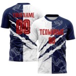 Benutzerdefinierte Graffiti Muster Rot-Navy Scratch Sublimation Fußball Uniform Jersey Benutzerdefinierte Graffiti Muster Rot-Navy Scratch Sublimation Fußball Uniform Jersey