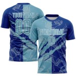 Benutzerdefinierte Graffiti Muster Schatten Blau-Royal Scratch Sublimation Fußball Uniform Jersey Benutzerdefinierte Graffiti Muster Schatten Blau-Royal Scratch Sublimation Fußball Uniform Jersey