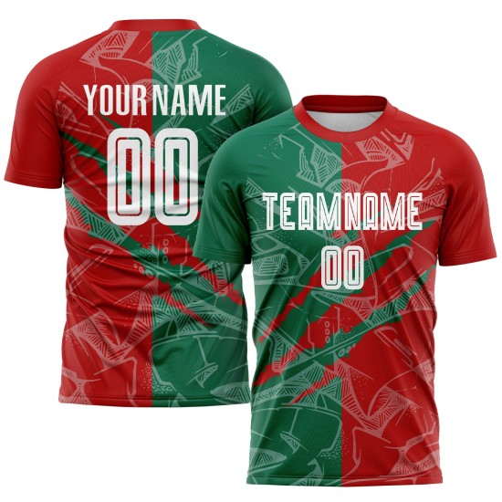 Benutzerdefinierte Graffiti Muster Rot-Kelly Grün Scratch Sublimation Fußball Uniform Trikot Benutzerdefinierte Graffiti Muster Rot-Kelly Grün Scratch Sublimation Fußball Uniform Trikot