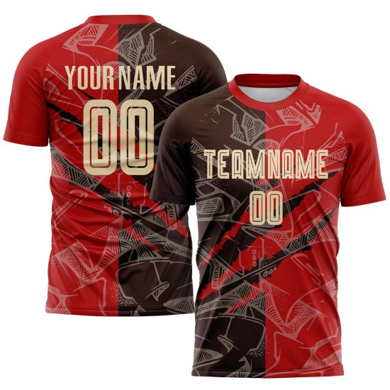 Benutzerdefinierte Graffiti Muster Stadt Creme Rot-Braun Scratch Sublimation Fußball Uniform Jersey