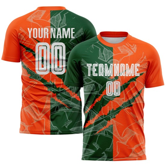 Benutzerdefinierte Graffiti Muster Grün-Orange Scratch Sublimation Fußball Uniform Jersey Benutzerdefinierte Graffiti Muster Grün-Orange Scratch Sublimation Fußball Uniform Jersey