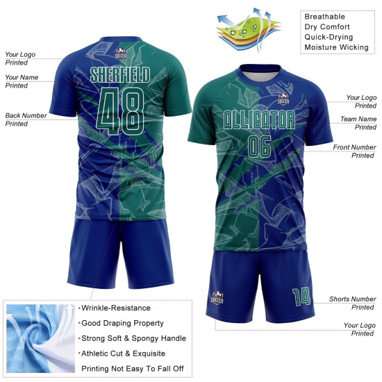 Benutzerdefinierte Graffiti Muster Teal-Royal Scratch Sublimation Fußball Uniform Jersey