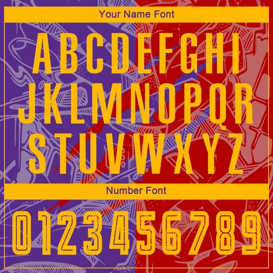 Benutzerdefinierte Graffiti Muster Gelb Rot-Lila Scratch Sublimation Fußball Uniform Jersey Benutzerdefinierte Graffiti Muster Gelb Rot-Lila Scratch Sublimation Fußball Uniform Jersey