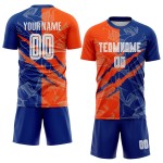 Benutzerdefinierte Graffiti Muster Royal-Orange Scratch Sublimation Fußball Uniform Jersey Benutzerdefinierte Graffiti Muster Royal-Orange Scratch Sublimation Fußball Uniform Jersey