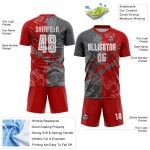 Benutzerdefinierte Graffiti Muster Rot-Stahl Grau Scratch Sublimation Fußball Uniform Jersey Benutzerdefinierte Graffiti Muster Rot-Stahl Grau Scratch Sublimation Fußball Uniform Jersey