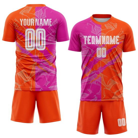 Benutzerdefinierte Graffiti Muster Dunkelrosa-Orange Scratch Sublimation Fußball Uniform Trikot Benutzerdefinierte Graffiti Muster Dunkelrosa-Orange Scratch Sublimation Fußball Uniform Trikot