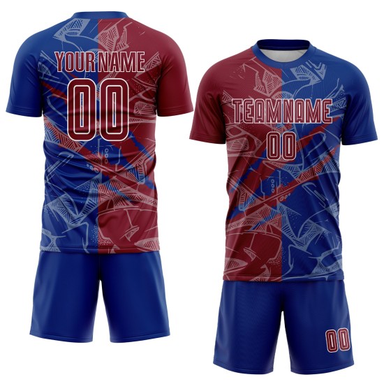 Benutzerdefinierte Graffiti Muster Crimson-Royal Scratch Sublimation Fußball Uniform Trikot
