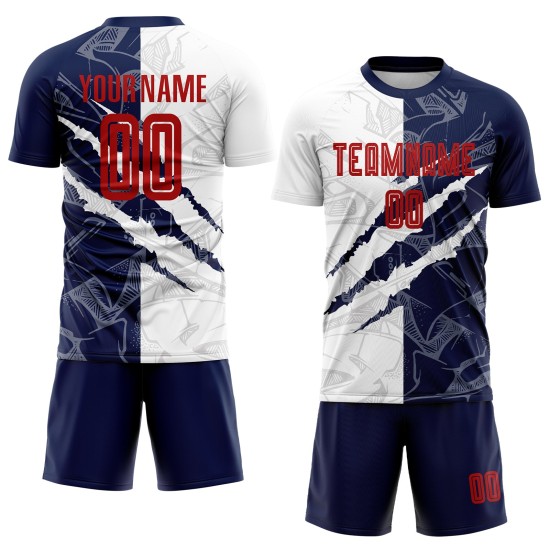 Benutzerdefinierte Graffiti Muster Rot-Navy Scratch Sublimation Fußball Uniform Jersey Benutzerdefinierte Graffiti Muster Rot-Navy Scratch Sublimation Fußball Uniform Jersey