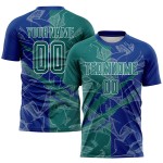Benutzerdefinierte Graffiti Muster Teal-Royal Scratch Sublimation Fußball Uniform Jersey